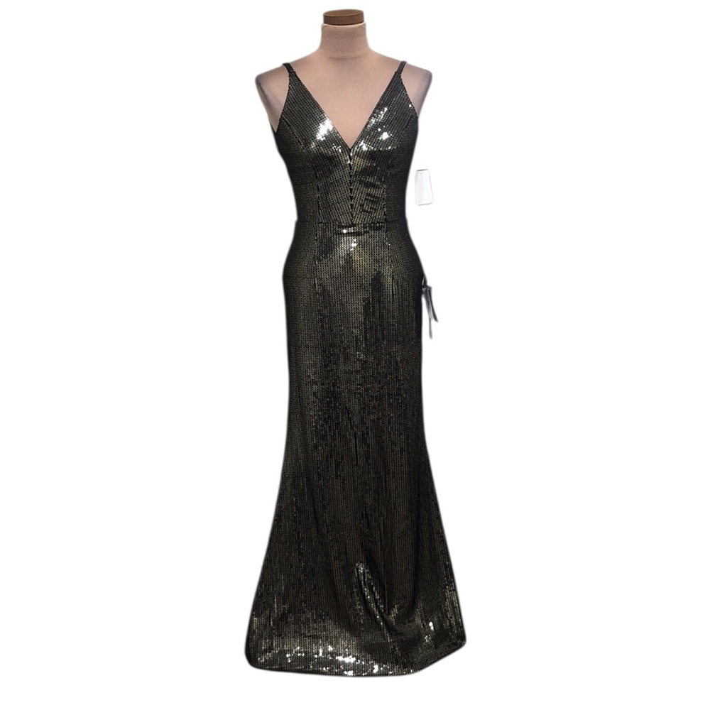 NWT Dress The Population Harper Maxi Dress Size XS Black Gold